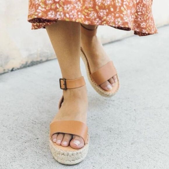 Soludos Camel Leather Espadrille Sandals Size 9 - Picture 4 of 9